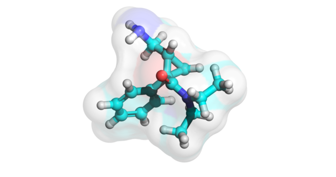 
Milnacipran, SNRI drug for treatment of fibromyalgia and major depressive disorder, 3D molecule 4K