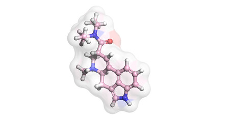 
Lysergic acid diethylamide (LSD), hallucinogen and Schedule 1 drug, 3D molecule 4K