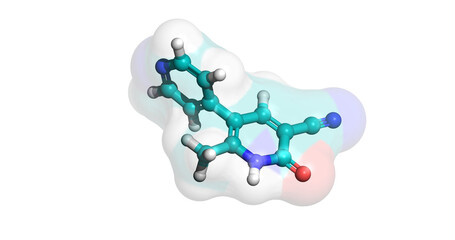 Milrinone, drug for treatment of acute decompensated heart failure,  3D molecule 4K