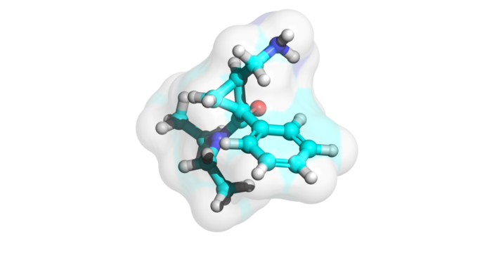 
Milnacipran, SNRI drug for treatment of fibromyalgia and major depressive disorder, 3D molecule 4K