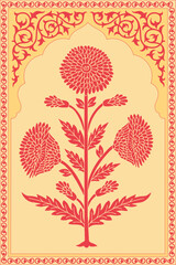 Mughal hand drawn flower motif. Botanical for Flower embroidery motif.