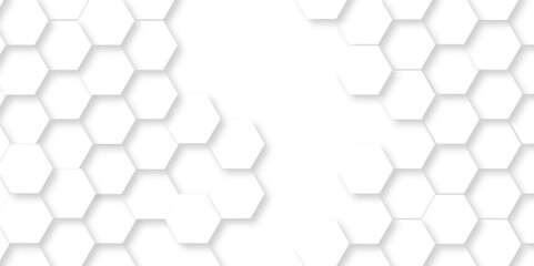 Background pattern with hexagon white and gray technology line paper background. Hexagonal 3d vector grid tile and mosaic structure mess cell. white and gray hexagon honeycomb geometric copy space.