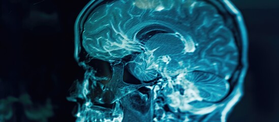 Brain CT scan in the sagittal plane for diagnosing brain tumor, stroke, and vascular diseases.