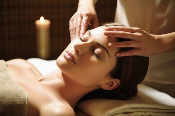 Obraz na płótnie Canvas A woman at a relaxing head massage.