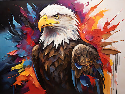 abstract painting of Bald eagle with vibrant colors

