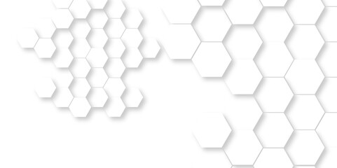 Background pattern with hexagon white and gray technology line paper background. Hexagonal 3d vector grid tile and mosaic structure mess cell. white and gray hexagon honeycomb geometric copy space. - obrazy, fototapety, plakaty
