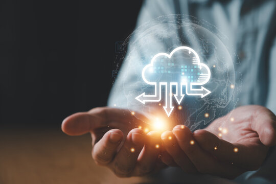 Business person migrate data and corporate information into cloud technology for data security and back up as disaster recovery site and prevent for cyber crime. Data inventory for enterprise.