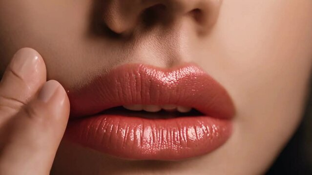 Lips, Finger with Secret In Macro With Woman
