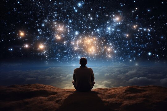 An man thinking about the vastness of the universe.