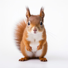 a cute squirrel facing the camera, the tail behind it, on a white background created with Generative Ai