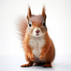 Obraz premium a cute squirrel facing the camera, the tail behind it, on a white background created with Generative Ai