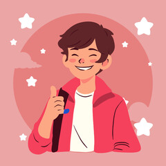vector illustration of a young boy proudly participating as a voter in the election process - obrazy, fototapety, plakaty