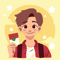 vector illustration of a young man proudly participating as a voter in the election process