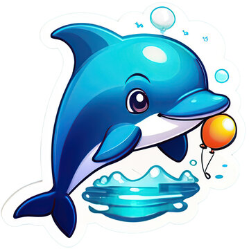 Illustration of Cute Blue Dolphin Stickers