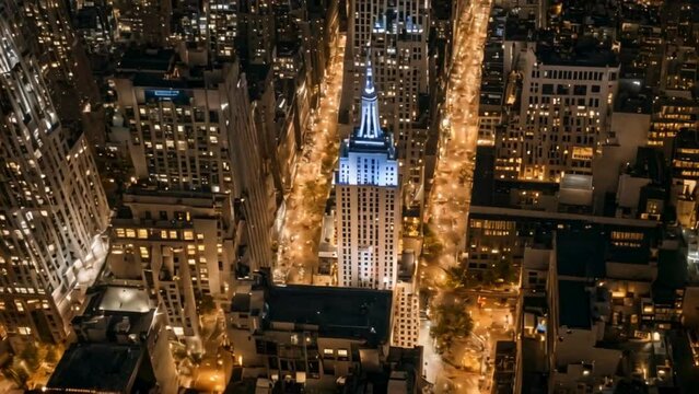 Aerial. Rockefeller Center, New York, USA. night view