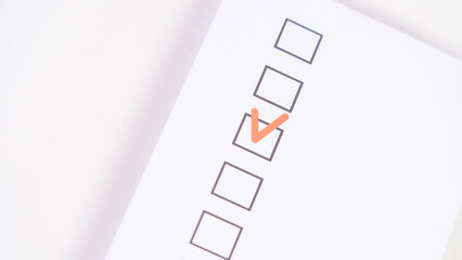 A form with a checkbox for selection and a red checkmark, a concept of choice, Checkbox with red...