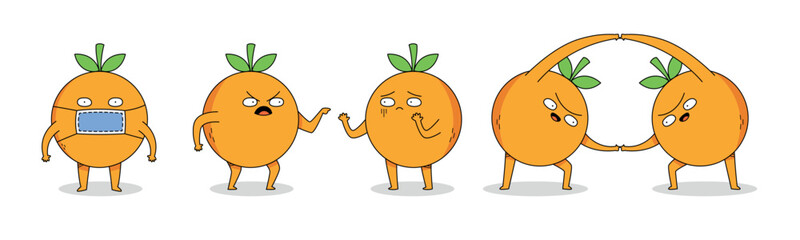 Cute Orange Fruit cartoon character set 2 of wearing medical mask, arguing and combine pose