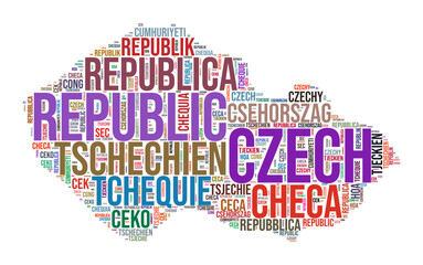 Czech Republic country shape word cloud. Typography style country illustration. Czech Republic image in text cloud style. Vector illustration.