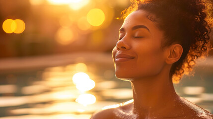 Fototapeta premium Harmony in Gold: Ethereal Spa Woman Portrait