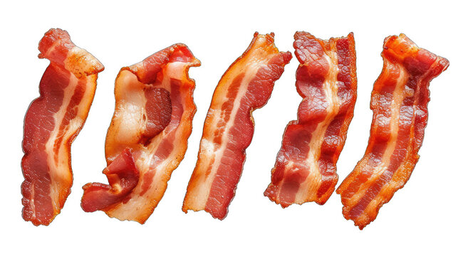 Set of strips of bacon, isolated on transparent background