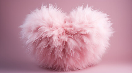 Obraz premium close up photography front view fluffy pink heart, pink pastel color background created with Generative Ai