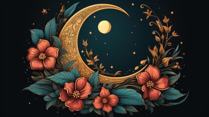 ramadan illustration with crescent moon. - obrazy, fototapety, plakaty