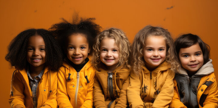 Diverse Group Of Children On Yellow Background