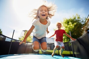 Kids having fun on a trampoline.