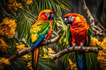 two parrots on a branch Generated with AI.