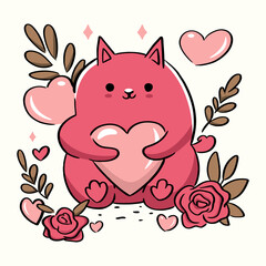vector illustration cute cat for valentines day love heart