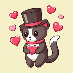 vector illustration cute cat with hat for valentines day love heart