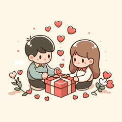 Love in Full Bloom: Vector Illustration of a Cute Valentine's Day Couple
