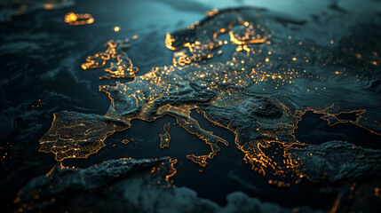 3D aerial map of Europe - obrazy, fototapety, plakaty