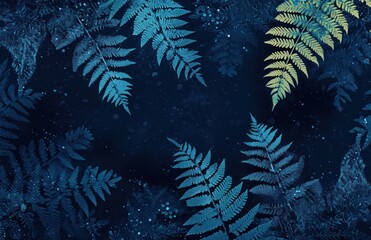 fern leaves and blue light on the night