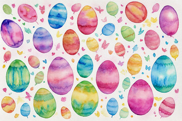 Handmade decorated Easter eggs on white background. Generative Ai