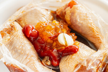 ドラムチキンのマーマレード煮作り