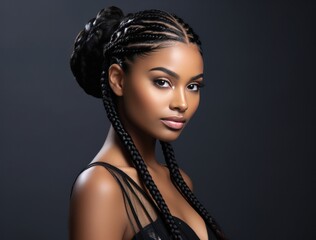 black model girl with braid hairstyles - obrazy, fototapety, plakaty