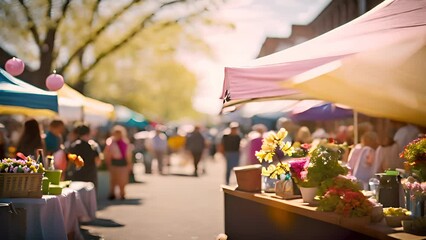 Abstract springtime street fair, outdoor backdrop background.