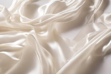 Obraz premium Beautiful white silk cloth floating flying in the air, cloth background. Mock up template for product presentation. 3D rendering. copy text space