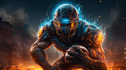 Fototapeta premium A American football player in neon colors syntwave style