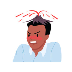 Angry man with volcano near head vector illustration. Cartoon isolated adult person suffering from stress and headache, pain in brain and anxiety from work problems and frustration, depression