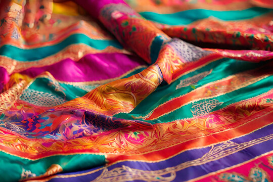 A silk saree with intricate patterns and vibrant colors
