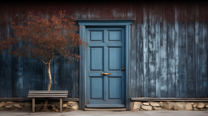 old door in house, Blue Wooden Door to a Building