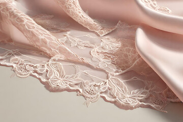 A silk blouse with intricate lace detailing. 3D rendering. copy text space