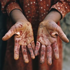 World Leprosy Day. Hands of a man suffering from leprosy. Close-up. Hansen's disease. Asia