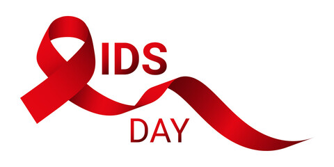 Aids Day text with ribbon illustration transparent background.