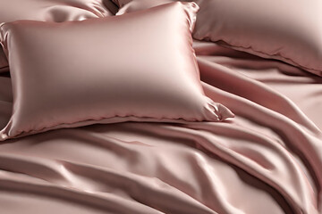 A luxurious satin bedspread in elegant, muted tones - obrazy, fototapety, plakaty