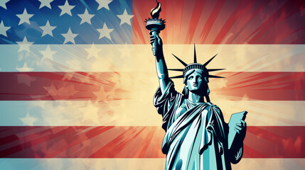 Obraz premium statue of liberty and american flag