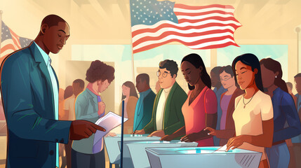US elections with people in front of american flag