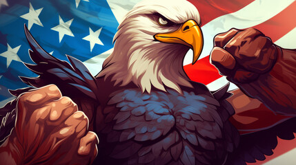 A american patriot Sea Eagle with muscles - obrazy, fototapety, plakaty